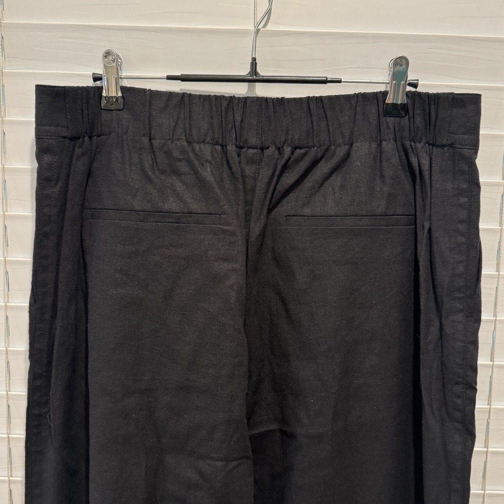 NEW VINCE Women's L Linen Blend Black Wide Leg Pleated Elastic PullOn Pants $325 - Picture 11 of 15